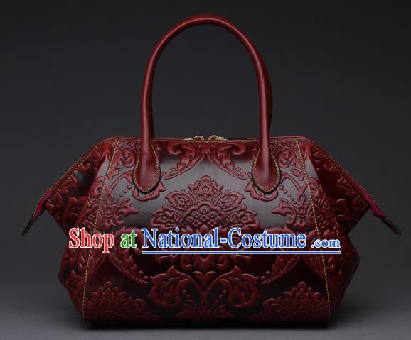 Traditional Handmade Asian Chinese Element Clutch Bags Shoulder Bag National Knurling Leather Red Handbag for Women