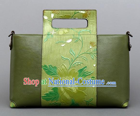 Traditional Handmade Asian Chinese Element Knurling Clutch Bags Shoulder Bag National Green Leather Handbag for Women