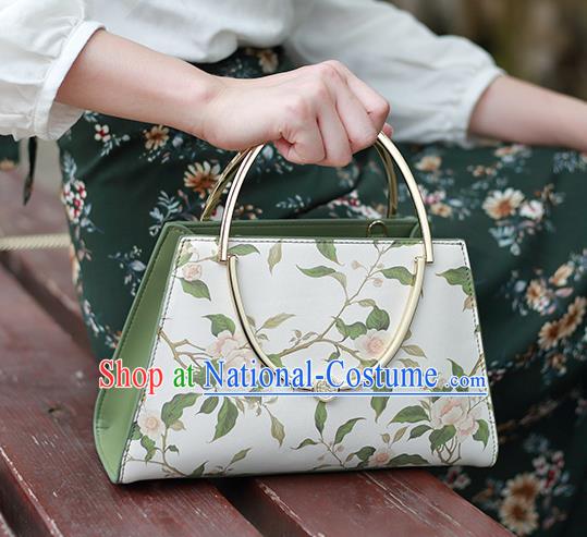 Traditional Handmade Asian Chinese Element Printing Flowers Clutch Bags Shoulder Bag National Leather Handbag for Women