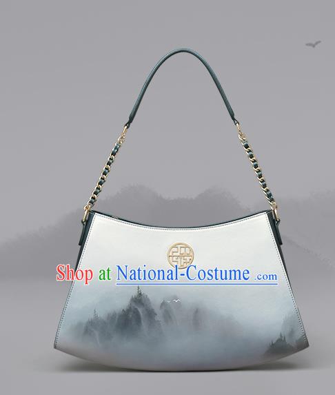 Traditional Handmade Asian Chinese Element Clutch Bags Shoulder Bag National Ink Painting Handbag for Women