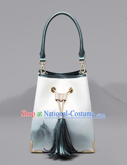 Traditional Handmade Asian Chinese Element Clutch Bags Shoulder Bucket Bag National Ink Painting Handbag for Women