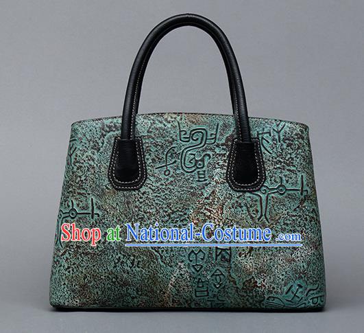 Traditional Handmade Asian Chinese Element Clutch Bags Shoulder Bag National Bronze Pattern Green Handbag for Women