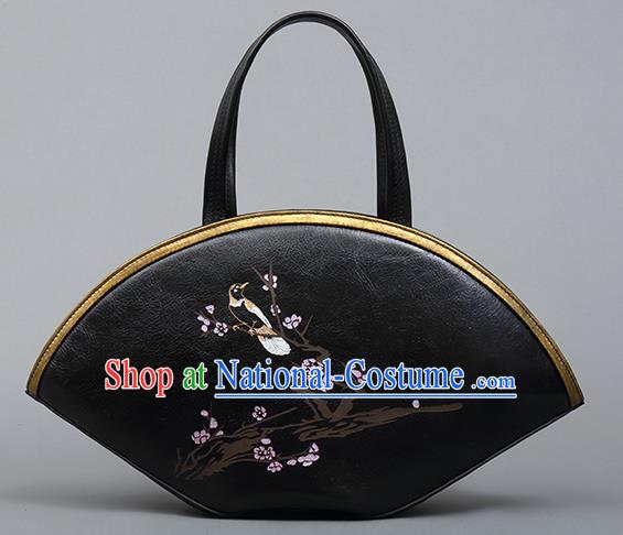 Traditional Handmade Asian Chinese Element Haversack Clutch Bags Shoulder Bag National Embroider Plum Blossom Black Handbag for Women