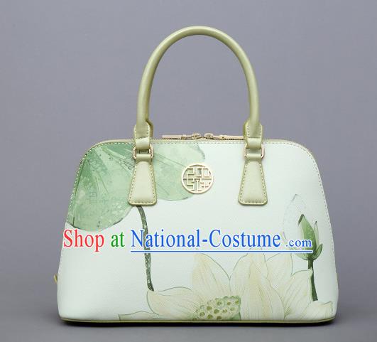 Traditional Handmade Asian Chinese Element Clutch Bags Shoulder Bag National Printing Lotus Flowers Handbag for Women