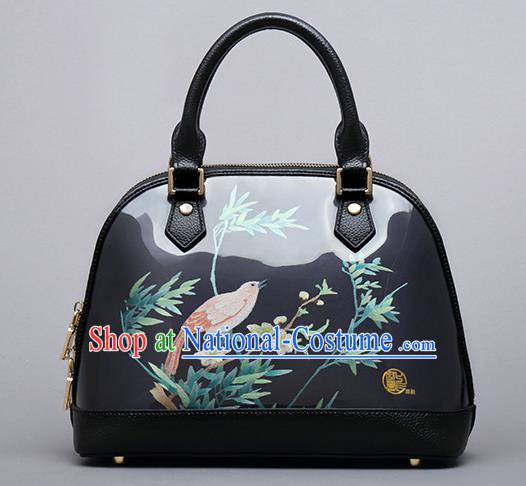 Traditional Handmade Asian Chinese Element Clutch Bags Shoulder Bag National Embroidery Birds Shell Black Handbag for Women