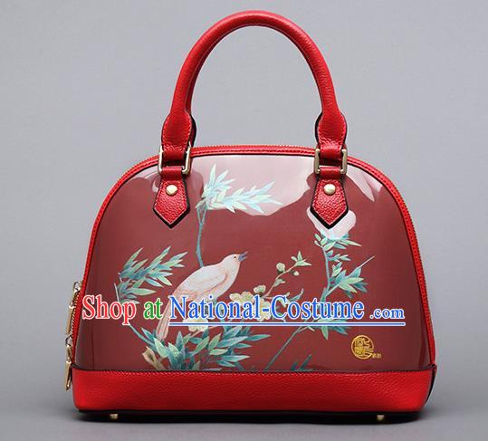 Traditional Handmade Asian Chinese Element Clutch Bags Shoulder Bag National Embroidery Birds Shell Red Handbag for Women