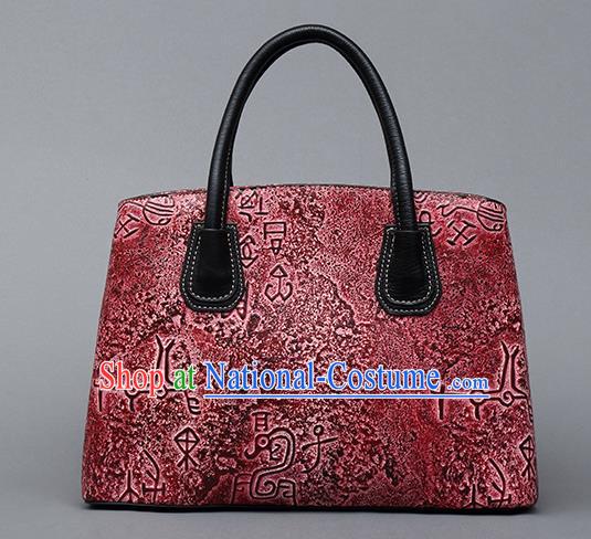 Traditional Handmade Asian Chinese Element Clutch Bags Shoulder Bag National Bronze Pattern Red Handbag for Women