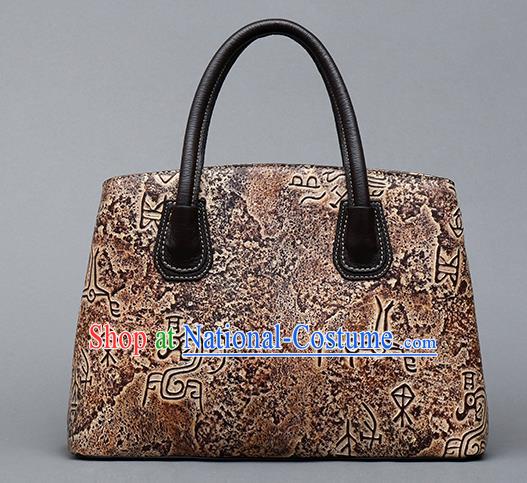 Traditional Handmade Asian Chinese Element Clutch Bags Shoulder Bag National Bronze Pattern Brown Handbag for Women