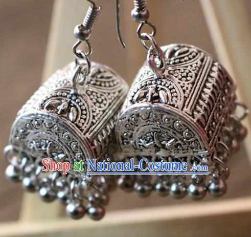 Traditional Handmade Chinese National Miao Nationality Silver Bells Earrings for Women