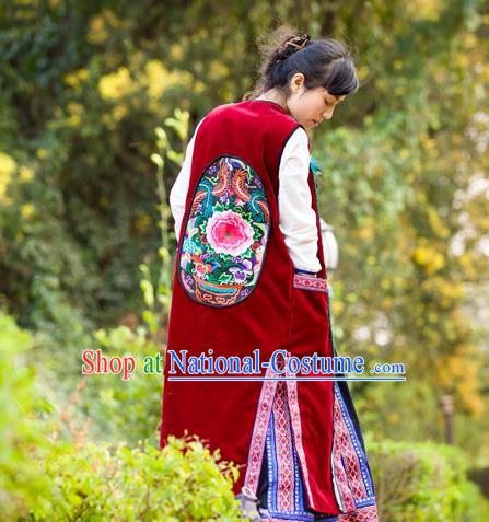 Traditional Chinese National Costume Long Vest, Elegant Hanfu Embroidered Red Cardigan for Women