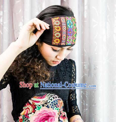 Traditional Handmade Chinese National Embroidery Headwear Miao Nationality Headband for Women