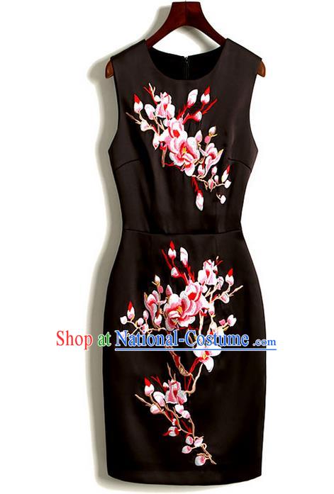 Traditional Chinese National Costume Cheongsam Dress, Elegant Hanfu Tang Suit Embroidered Dress for Women