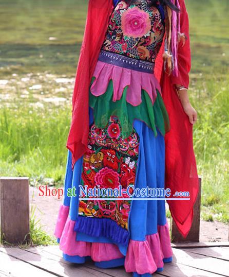 Traditional Chinese National Costume Half Skirt, Elegant Hanfu Tang Suit Embroidered Bust Skirt for Women