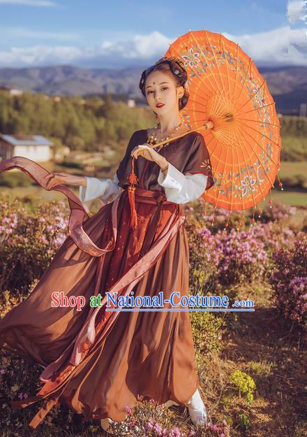 Traditional Ancient Chinese Young Lady Costume Blouse and Skirt Complete Set, Elegant Hanfu Clothing Chinese Song Dynasty Imperial Princess Clothing for Women