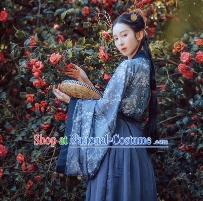 Traditional Ancient Chinese Costume Slant Opening Ru Skirt, Elegant Hanfu Clothing Chinese Jin Dynasty Imperial Princess Wide Sleeve Robe Clothing for Women