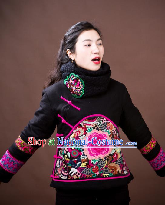 Traditional Chinese National Costume Slant Opening Cotton-padded Coat, Elegant Hanfu Embroidered Tang Suit Jacket for Women