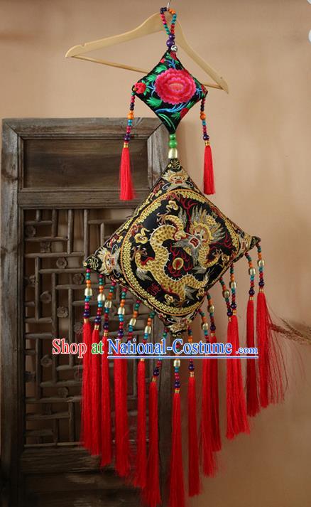 Traditional Handmade Chinese National Article Chinese Knot Embroidery Dragon Miao Nationality Tassel Pendant