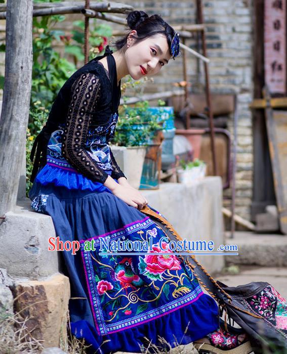 Traditional Ancient Chinese Miao Minority Embroidered Clothing Cheongsam Dress Hair Accessories Headwear for Women