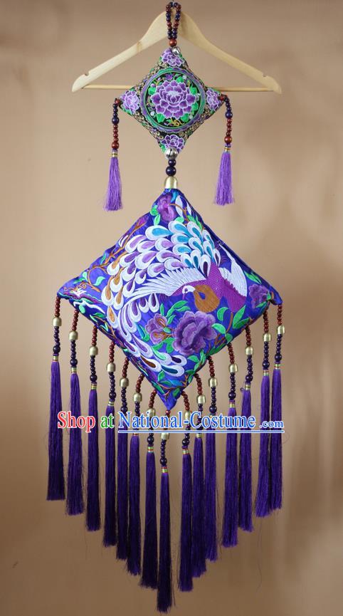 Traditional Handmade Chinese National Pendant Miao Nationality Embroidery Purple Tassel Accessories