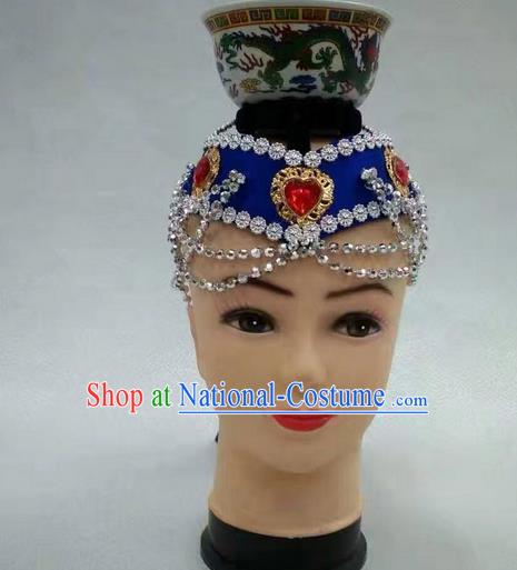 Traditional Handmade Chinese Mongol Nationality Dance Royalblue Hair Accessories Headwear, China Mongols Mongolian Minority Nationality Bride Headpiece for Women