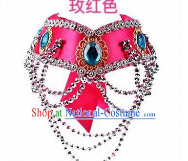 Traditional Handmade Chinese Mongol Nationality Dance Rosy Hair Accessories Headband, China Mongols Mongolian Minority Nationality Bride Headpiece for Women