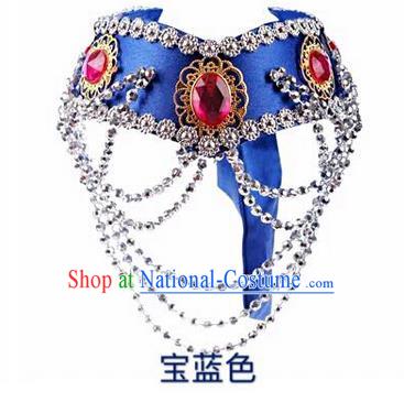 Traditional Handmade Chinese Mongol Nationality Dance Royalblue Hair Accessories Headband, China Mongols Mongolian Minority Nationality Bride Headpiece for Women