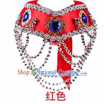 Traditional Handmade Chinese Mongol Nationality Dance Red Hair Accessories Headband, China Mongols Mongolian Minority Nationality Bride Headpiece for Women