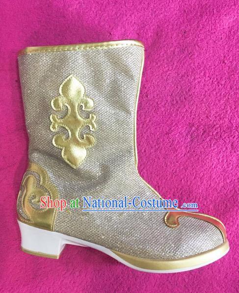 Traditional Chinese Minority Mongol Nationality Ethnic Minorities Mongolian Light Golden Boots Mongolian Jockey Boots Tanks Boots for Kids