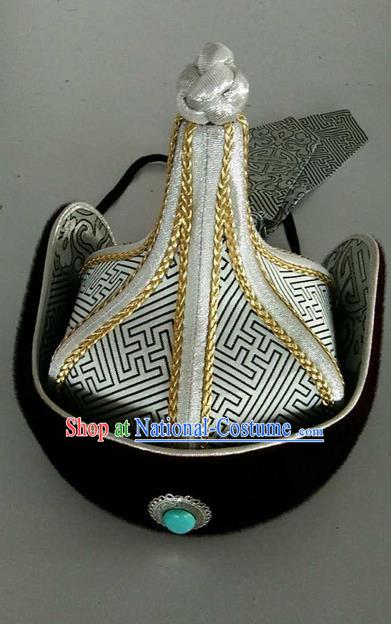 Traditional Handmade Chinese Mongol Nationality Dance Hair Accessories Royal Highness Hat, China Mongols Mongolian Minority Nationality Bridegroom Headpiece for Men