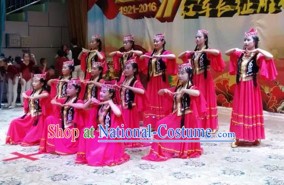 Traditional Chinese Uyghur Nationality Dance Dress, Folk Dance Ethnic Costume, Chinese Minority Nationality Uigurian Dance Costume for Women