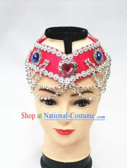 Traditional Handmade Chinese Mongol Nationality Dance Pink Hair Accessories Headwear, China Mongols Mongolian Minority Nationality Bride Headpiece for Women