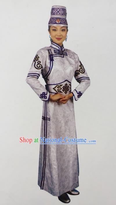 Traditional Chinese Mongol Nationality Dance Costume Handmade Mongolian Robe, China Mongolian Minority Nationality Dress Clothing for Women