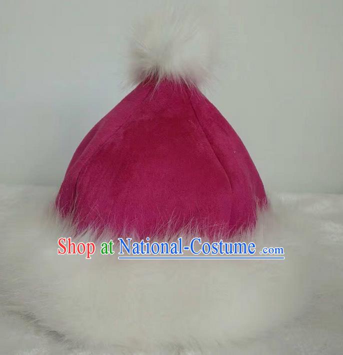 Traditional Handmade Chinese Mongol Nationality Dance Headwear Cotton-padded Hat, China Mongolian Minority Nationality Children Pink Headpiece for Kids