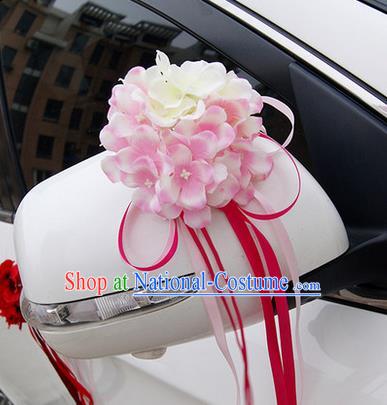 Top Grade Wedding Accessories White ang Pink Pincushion Decoration, China Style Wedding Car Ornament Flowers Bride Long Ribbon Garlands