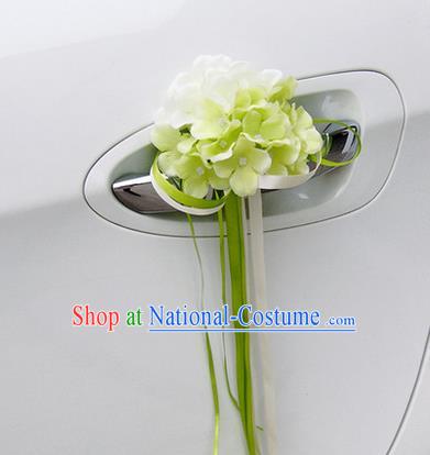 Top Grade Wedding Accessories White ang Green Pincushion Decoration, China Style Wedding Car Ornament Flowers Bride Long Ribbon Garlands