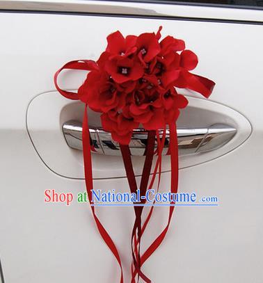 Top Grade Wedding Accessories Red Pincushion Decoration, China Style Wedding Car Ornament Flowers Bride Long Ribbon Garlands