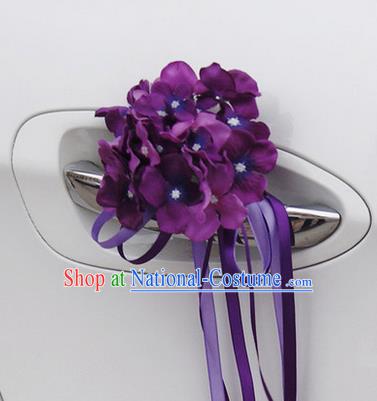 Top Grade Wedding Accessories Purple Pincushion Decoration, China Style Wedding Car Ornament Flowers Bride Long Ribbon Garlands