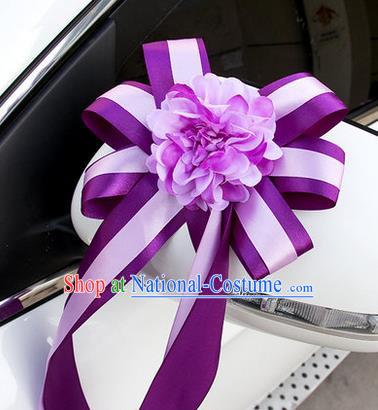 Top Grade Wedding Accessories Decoration, China Style Wedding Car Ornament Purple Flowers Bride Ribbon Garlands