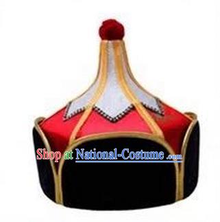 Traditional Handmade Chinese Mongol Nationality Dance Headwear Royal Highness Red Hat, China Mongolian Minority Nationality Children Bridegroom Headpiece for Kids