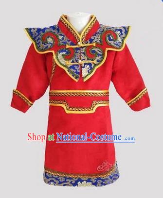 Traditional Chinese Mongol Nationality Dance Costume Handmade Red Mongolian Robe, China Mongolian Minority Nationality Children Clothing