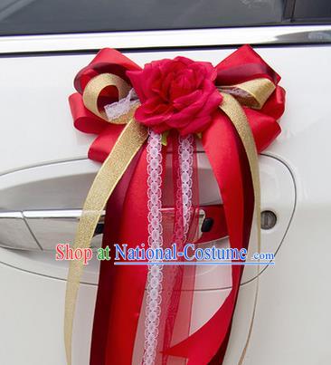 Top Grade Wedding Accessories Decoration, China Style Wedding Car Ornament Bowknot Flowers Bride Red Silk Ribbon Garlands