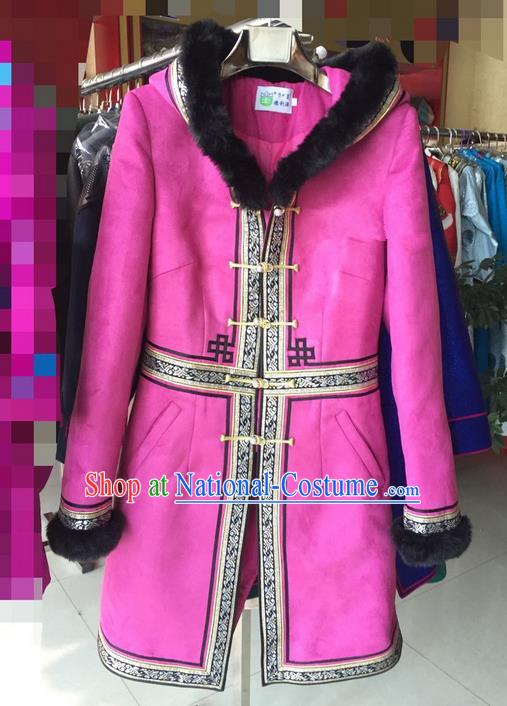 Traditional Chinese Mongol Nationality Dance Costume Handmade Mongolian Cotton Wadded Robe, China Mongolian Minority Nationality Clothing for Women