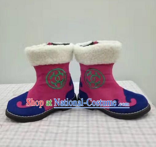 Traditional Chinese Minority Mongol Nationality Ethnic Minorities Children Mongolian Boots Rosy Boots for Kids