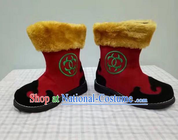 Traditional Chinese Minority Mongol Nationality Ethnic Minorities Children Mongolian Boots Red Boots for Kids