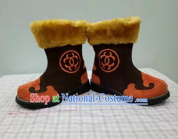 Traditional Chinese Minority Mongol Nationality Ethnic Minorities Children Mongolian Boots Brown Boots for Kids