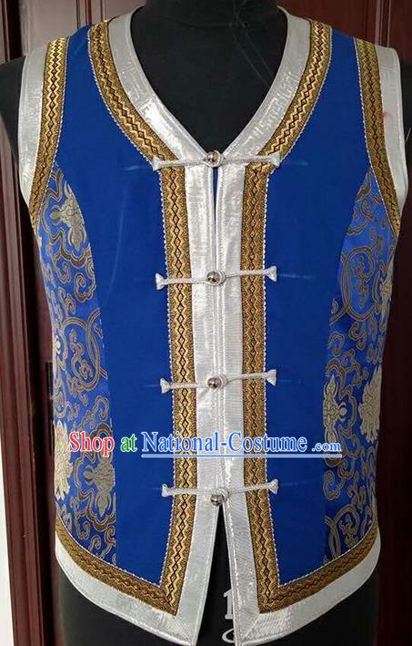 Traditional Chinese Mongol Nationality Dance Costume Handmade Mongolian Satin Vest, China Mongolian Minority Nationality Waistcoat Clothing for Men