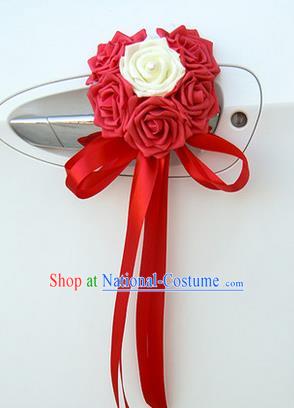 Top Grade Wedding Accessories Decoration, China Style Wedding Car Ornament Six Flowers Bride Red Rose Ribbon Garlands