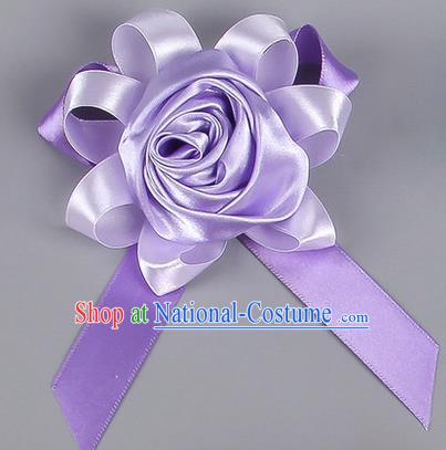 Top Grade Wedding Accessories Decoration Corsage, China Style Wedding Car Ornament Rose Flowers Bride Bridegroom Lilac Ribbon Brooch