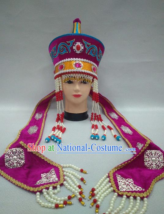 Traditional Handmade Chinese Mongol Nationality Handmade Hat Hair Accessories, China Mongols Mongolian Minority Nationality Wedding Headband Headwear for Women