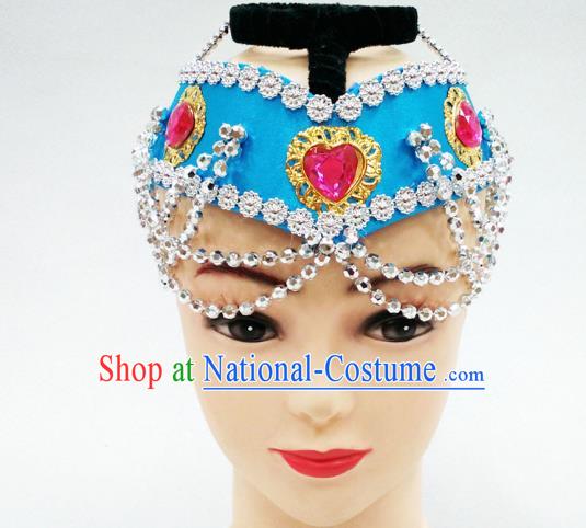 Traditional Handmade Chinese Mongol Nationality Handmade Blue Hair Accessories, China Mongols Mongolian Minority Nationality Headband Headwear for Women